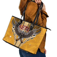 Samoa Pago Pago Aeto Leather Tote Bag Bald Eagle with Polynesian Art Tattoos - Polynesian Pride