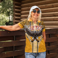 Samoa Pago Pago Aeto Women Polo Shirt Bald Eagle with Polynesian Art Tattoos - Polynesian Pride