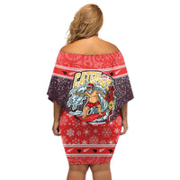 New Zealand Christmas Off Shoulder Short Dress Santa Catch The Wave Maori Pattern Retro Style LT03 - Polynesian Pride
