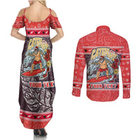 custom-new-zealand-christmas-couples-matching-summer-maxi-dress-and-long-sleeve-button-shirts-santa-catch-the-wave-maori-pattern-retro-style