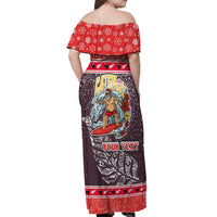 Custom New Zealand Christmas Off Shoulder Maxi Dress Santa Catch The Wave Maori Pattern Retro Style LT03 - Polynesian Pride