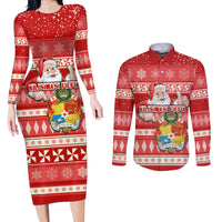 tonga-christmas-couples-matching-long-sleeve-bodycon-dress-and-long-sleeve-button-shirts-the-santa-coat-of-arms-with-ngatu-and-snow-pattern