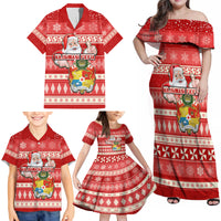 Tonga Christmas Family Matching Off Shoulder Maxi Dress and Hawaiian Shirt The Santa Coat of Arms with Ngatu and Snow Pattern LT03 - Polynesian Pride