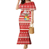 Tonga Christmas Mermaid Dress The Santa Coat of Arms with Ngatu and Snow Pattern LT03 Women Red - Polynesian Pride