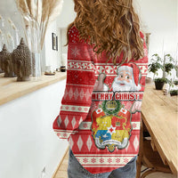 tonga-christmas-women-casual-shirt-the-santa-coat-of-arms-with-ngatu-and-snow-pattern