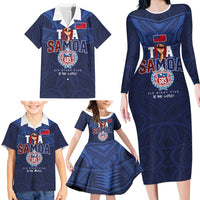 Custom Rugby Toa Samoa Family Matching Long Sleeve Bodycon Dress and Hawaiian Shirt Champions Six Eight Five - Polynesian Pride