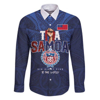 Custom Rugby Toa Samoa Family Matching Puletasi and Hawaiian Shirt Champions Six Eight Five LT03 Dad's Shirt - Long Sleeve Blue - Polynesian Pride