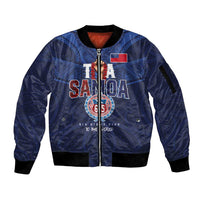 Custom Rugby Toa Samoa Sleeve Zip Bomber Jacket Champions Six Eight Five - Polynesian Pride