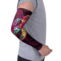 Hawaiian Plumeria and Hibiscus with Turtles Arm Sleeves Polynesian Art Red Color LT03 - Polynesian Pride