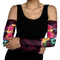 Hawaiian Plumeria and Hibiscus with Turtles Arm Sleeves Polynesian Art Red Color LT03 - Polynesian Pride