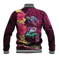 Hawaiian Plumeria and Hibiscus with Turtles Baseball Jacket Polynesian Art Red Color - Polynesian Pride