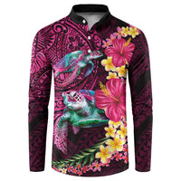 Hawaiian Plumeria and Hibiscus with Turtles Button Sweatshirt Polynesian Art Red Color - Polynesian Pride