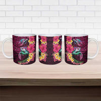 Hawaiian Plumeria and Hibiscus with Turtles Ceramic Mug Polynesian Art Red Color - Polynesian Pride