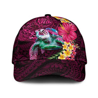 Hawaiian Plumeria and Hibiscus with Turtles Classic Cap Polynesian Art Red Color - Polynesian Pride