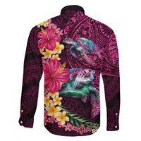 Hawaiian Plumeria and Hibiscus with Turtles Family Matching Puletasi and Hawaiian Shirt Polynesian Art Red Color - Polynesian Pride