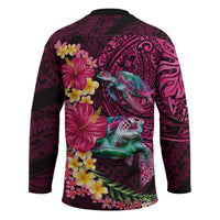 Hawaiian Plumeria and Hibiscus with Turtles Hockey Jersey Polynesian Art Red Color - Polynesian Pride