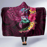 Hawaiian Plumeria and Hibiscus with Turtles Hooded Blanket Polynesian Art Red Color - Polynesian Pride