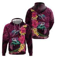 Hawaiian Plumeria and Hibiscus with Turtles Hoodie Polynesian Art Red Color - Polynesian Pride