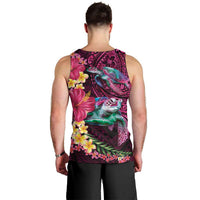 Hawaiian Plumeria and Hibiscus with Turtles Men Tank Top Polynesian Art Red Color - Polynesian Pride