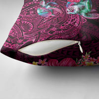 Hawaiian Plumeria and Hibiscus with Turtles Pillow Cover Polynesian Art Red Color - Polynesian Pride