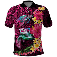 Hawaiian Plumeria and Hibiscus with Turtles Polo Shirt Polynesian Art Red Color - Polynesian Pride