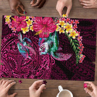 Hawaiian Plumeria and Hibiscus with Turtles Puzzle Polynesian Art Red Color - Polynesian Pride