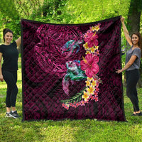 Hawaiian Plumeria and Hibiscus with Turtles Quilt Polynesian Art Red Color - Polynesian Pride