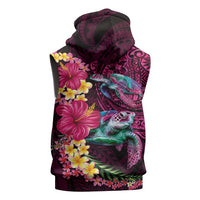 Hawaiian Plumeria and Hibiscus with Turtles Sleeveless Hoodie Polynesian Art Red Color - Polynesian Pride