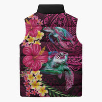 Hawaiian Plumeria and Hibiscus with Turtles Sleeveless Puffer Jacket Polynesian Art Red Color - Polynesian Pride