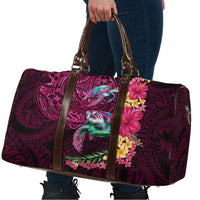 Hawaiian Plumeria and Hibiscus with Turtles Travel Bag Polynesian Art Red Color - Polynesian Pride