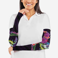 Hawaiian Plumeria and Hibiscus with Turtles Arm Sleeves Polynesian Art Purple Color - Polynesian Pride
