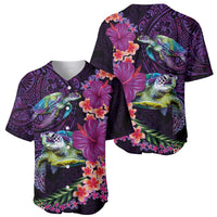 Hawaiian Plumeria and Hibiscus with Turtles Baseball Jersey Polynesian Art Purple Color - Polynesian Pride