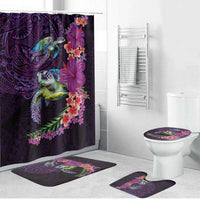 Hawaiian Plumeria and Hibiscus with Turtles Bathroom Set Polynesian Art Purple Color - Polynesian Pride