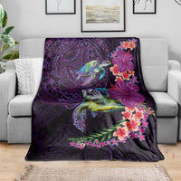 Hawaiian Plumeria and Hibiscus with Turtles Blanket Polynesian Art Purple Color - Polynesian Pride
