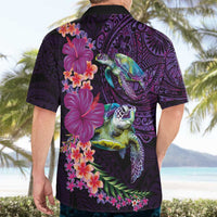 Hawaiian Plumeria and Hibiscus with Turtles Hawaiian Shirt Polynesian Art Purple Color - Polynesian Pride