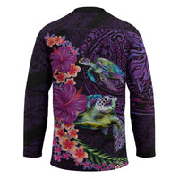 Hawaiian Plumeria and Hibiscus with Turtles Hockey Jersey Polynesian Art Purple Color - Polynesian Pride