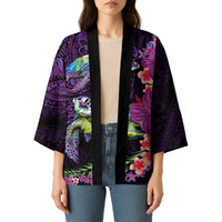 Hawaiian Plumeria and Hibiscus with Turtles Kimono Polynesian Art Purple Color - Polynesian Pride