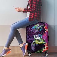 Hawaiian Plumeria and Hibiscus with Turtles Luggage Cover Polynesian Art Purple Color - Polynesian Pride