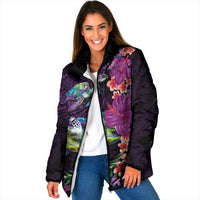 Hawaiian Plumeria and Hibiscus with Turtles Padded Jacket Polynesian Art Purple Color - Polynesian Pride