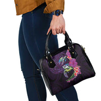 Hawaiian Plumeria and Hibiscus with Turtles Shoulder Handbag Polynesian Art Purple Color - Polynesian Pride