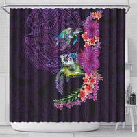 Hawaiian Plumeria and Hibiscus with Turtles Shower Curtain Polynesian Art Purple Color - Polynesian Pride