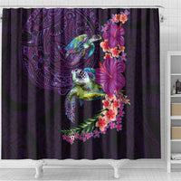 Hawaiian Plumeria and Hibiscus with Turtles Shower Curtain Polynesian Art Purple Color - Polynesian Pride