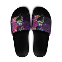 Hawaiian Plumeria and Hibiscus with Turtles Slide Sandals Polynesian Art Purple Color - Polynesian Pride