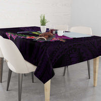 Hawaiian Plumeria and Hibiscus with Turtles Tablecloth Polynesian Art Purple Color - Polynesian Pride