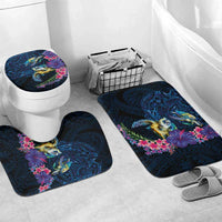 Hawaiian Plumeria and Hibiscus with Turtles Bathroom Set Polynesian Art Dark Cyan Color - Polynesian Pride