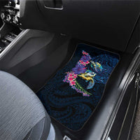 Hawaiian Plumeria and Hibiscus with Turtles Car Mats Polynesian Art Dark Cyan Color - Polynesian Pride