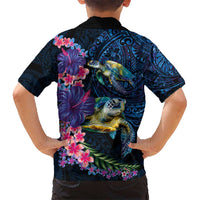 Hawaiian Plumeria and Hibiscus with Turtles Hawaiian Shirt Polynesian Art Dark Cyan Color - Polynesian Pride