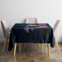 Hawaiian Plumeria and Hibiscus with Turtles Tablecloth Polynesian Art Dark Cyan Color - Polynesian Pride
