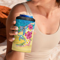 Hawaiian Tropical Plants Turtles 4 in 1 Can Cooler Tumbler Watercolor Style - Polynesian Pride