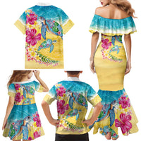 Hawaiian Tropical Plants Turtles Family Matching Mermaid Dress and Hawaiian Shirt Watercolor Style - Polynesian Pride